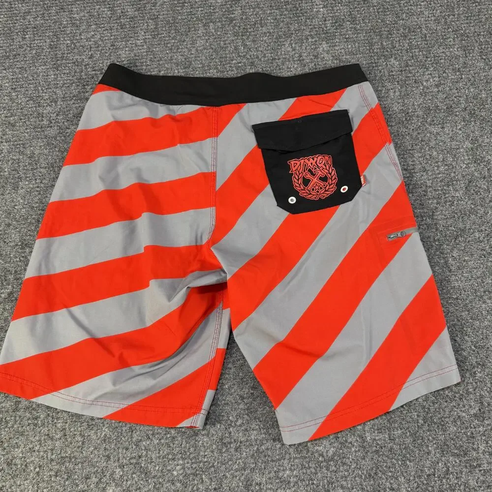 Dixxon Board Shorts Mens 36 Red Gray Striped Swim Trunks Live Free Boardshorts
